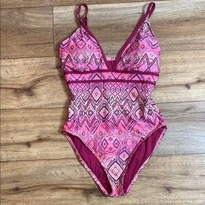 La Blanca The Idealist V-Neck One Piece Swimsuit pink geometric pattern
